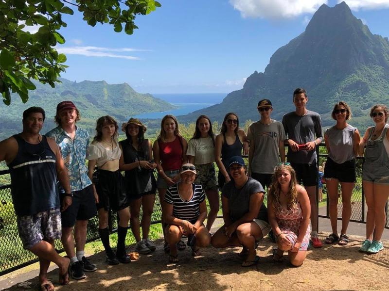 students at the Belvedere lookout on Moorea